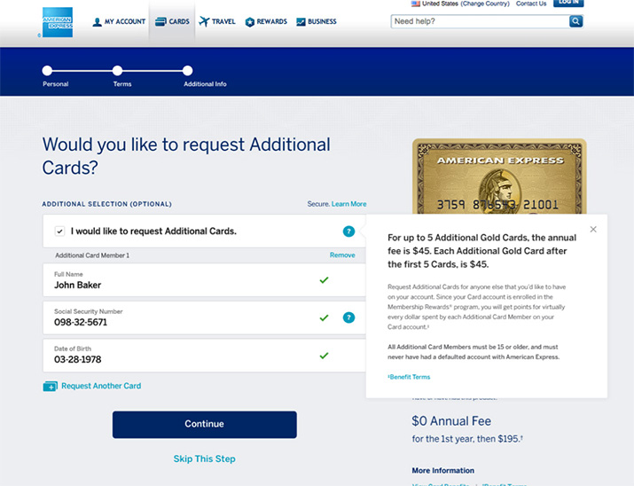 Amex's Supps Design on Long App